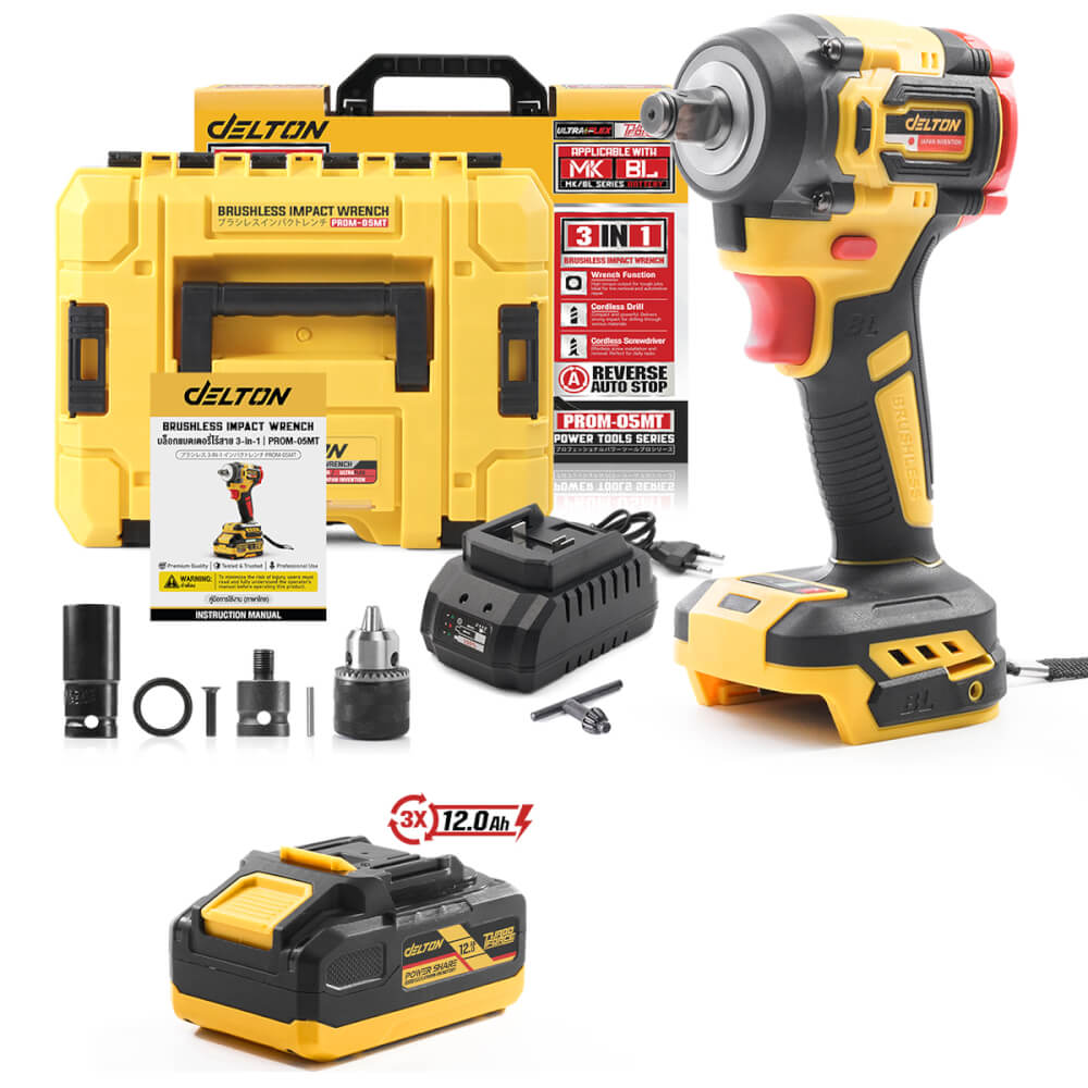 สว่านไขควงกระแทกไร้สาย (พร้อมแบตเตอรี่) DELTON รุ่น PROM-20XT TURBO FORCE 20V 12AH_1